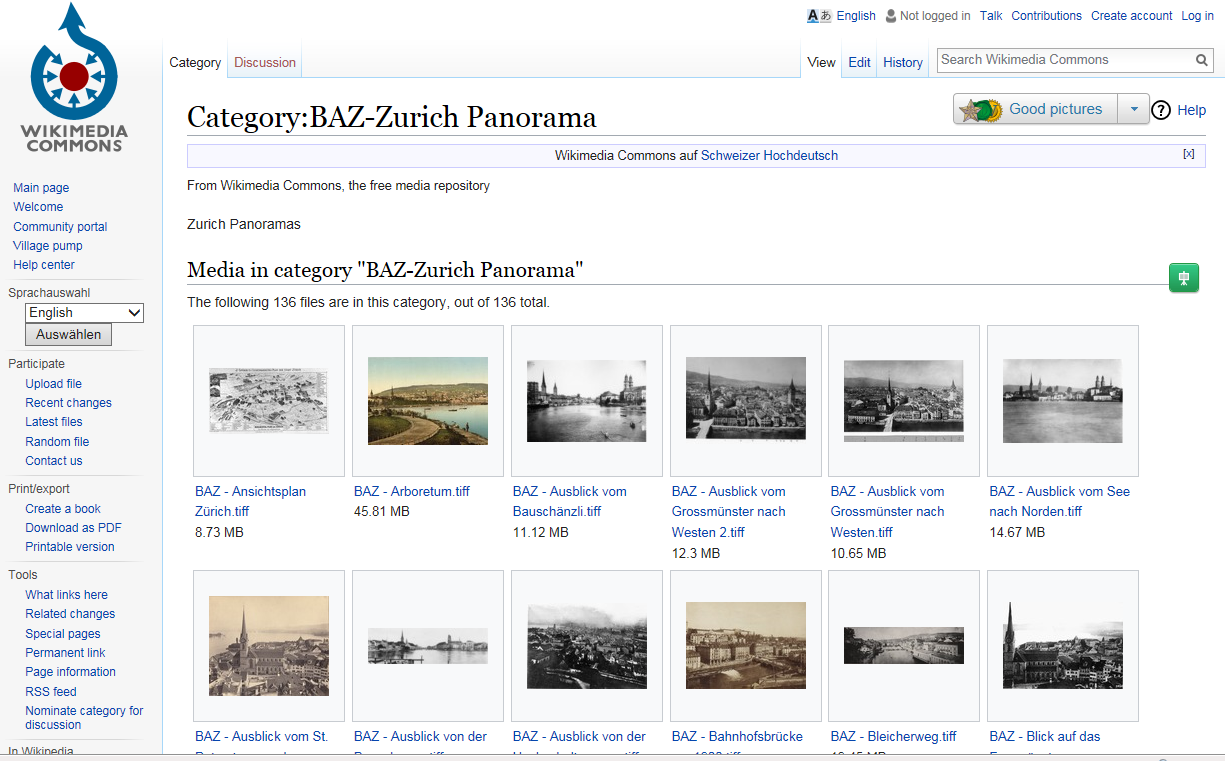 Zürich Panoramabilder von 1870-1900 auf Wiki Commons